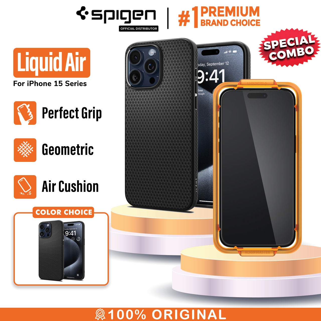 SPIGEN Liquid Air Black+Alignmaster 15 Pro