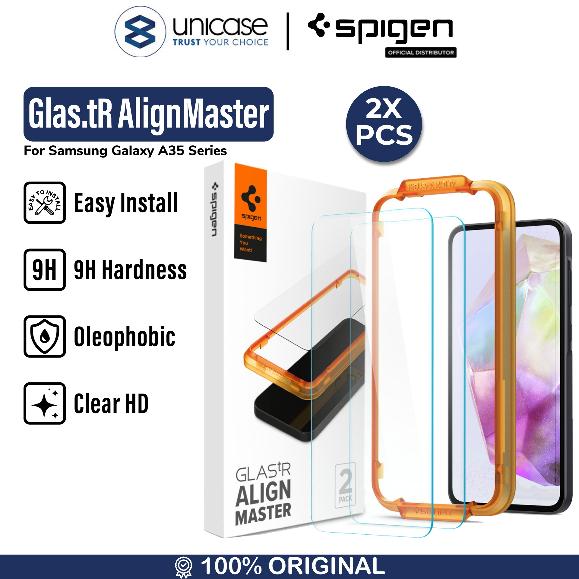 Spigen Galaxy A35 5G Tempered Glass Glas.tR AlignMaster (2Pack) - Transparency AGL07772