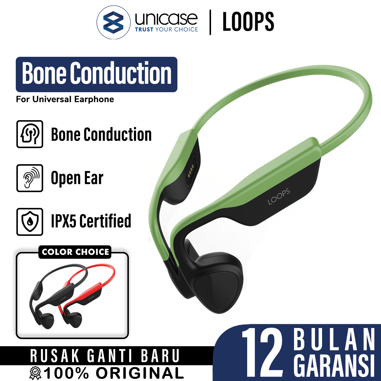 Wireless Earphone Loops X07 Bone Conduction Open Ear Bluetooth Headset