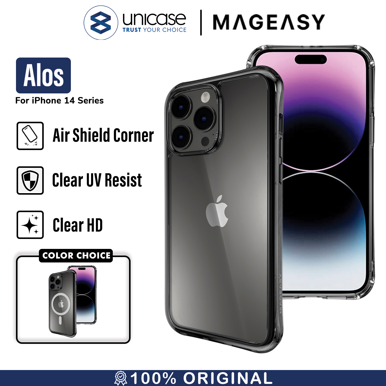 Case iPhone 15/14 Pro Max Plus MagEasy Alos MagSafe Clear Cover Casing
