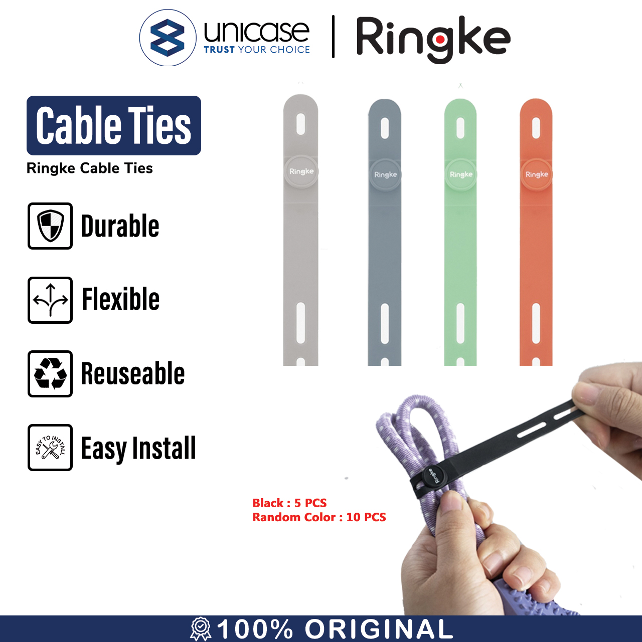 Cable Ties Ringke Silicone Cable Ties Strap Holder Pengikat Kabel