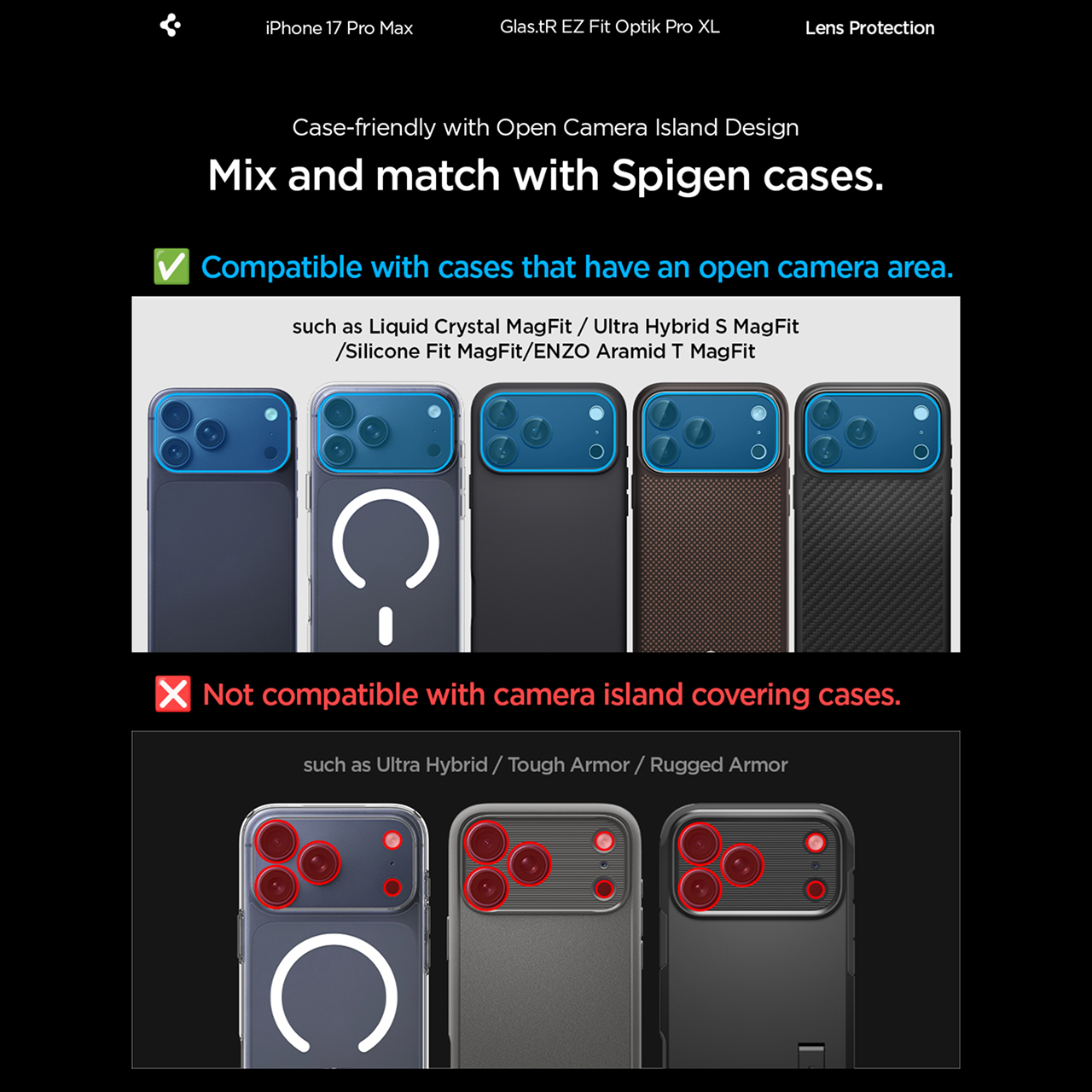 Spigen iPhone 17 Pro Camera Lens Protector with Tray 1 Pack GlastR EZ Fit Optik Pro XL - Blue AGL10646-1
