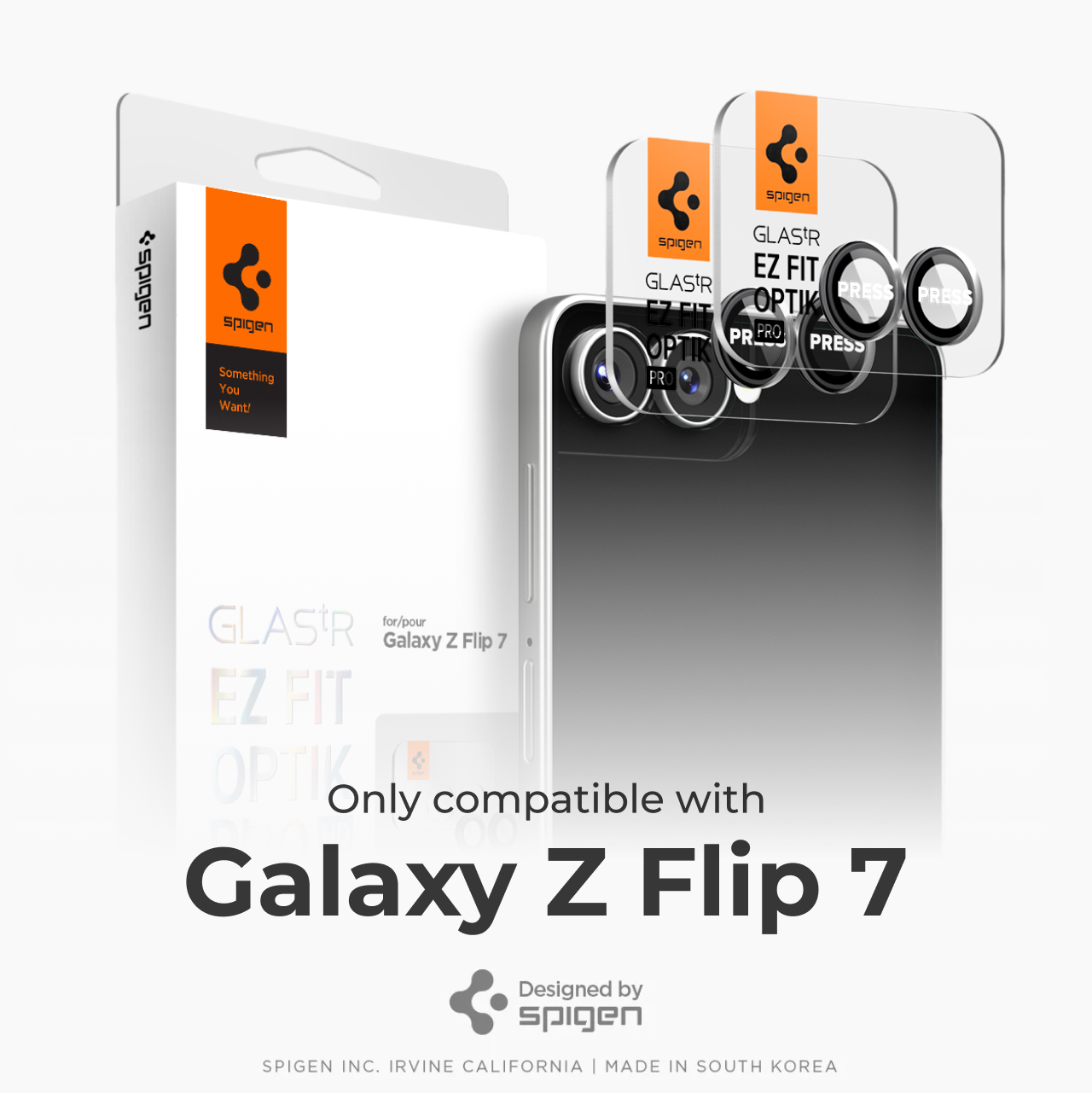 Spigen Galaxy Z Flip 7 Camera Lens Protector Camera Ring with Tray 2 Pack Glas.tR EZ Fit Optik Pro HD - Black AGL09587 (Offline SKU)