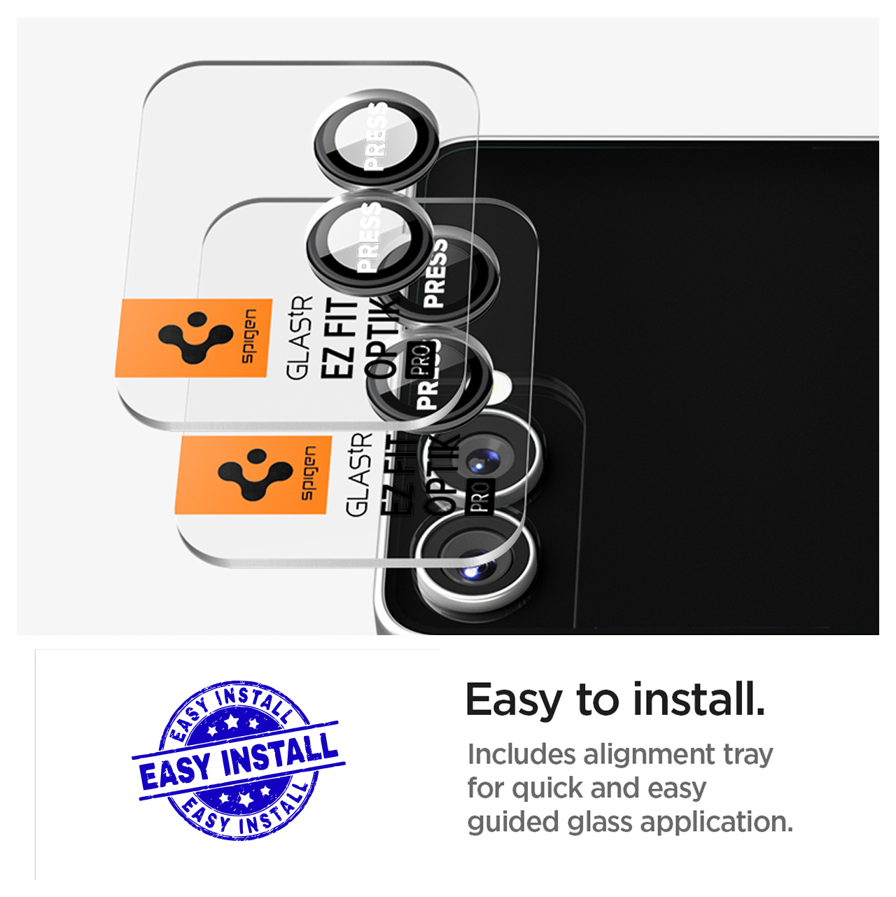 Spigen Galaxy Z Flip 7 Camera Lens Protector Camera Ring with Tray 2 Pack Glas.tR EZ Fit Optik Pro HD - Black AGL09587 (Offline SKU)