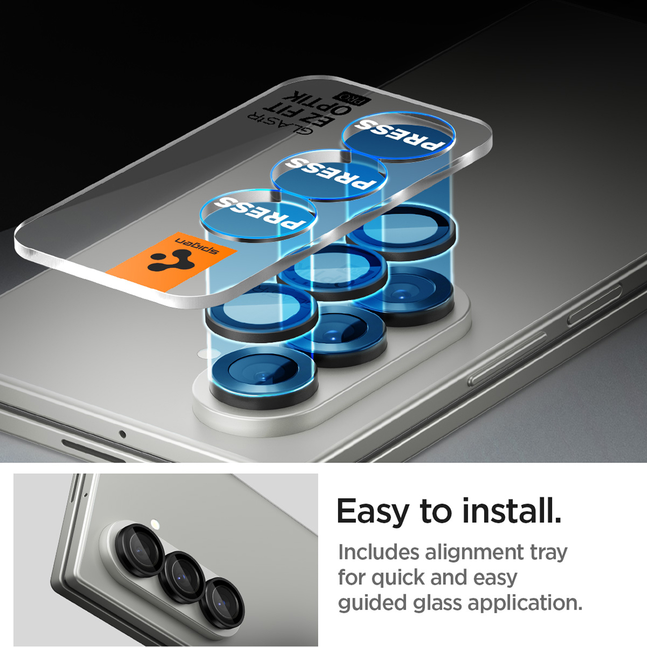 Spigen Galaxy Z Fold 7 Camera Lens Protector Camera Ring with Tray 2 Pack Glas.tR EZ Fit Optik Pro HD - Black AGL09581 (Offline SKU)