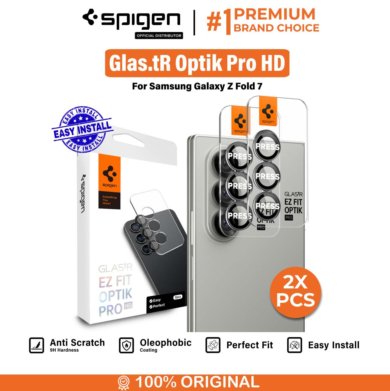Spigen Galaxy Z Fold 7 Camera Lens Protector Camera Ring with Tray 2 Pack Glas.tR EZ Fit Optik Pro HD - Black AGL09581-1 (Offline SKU)