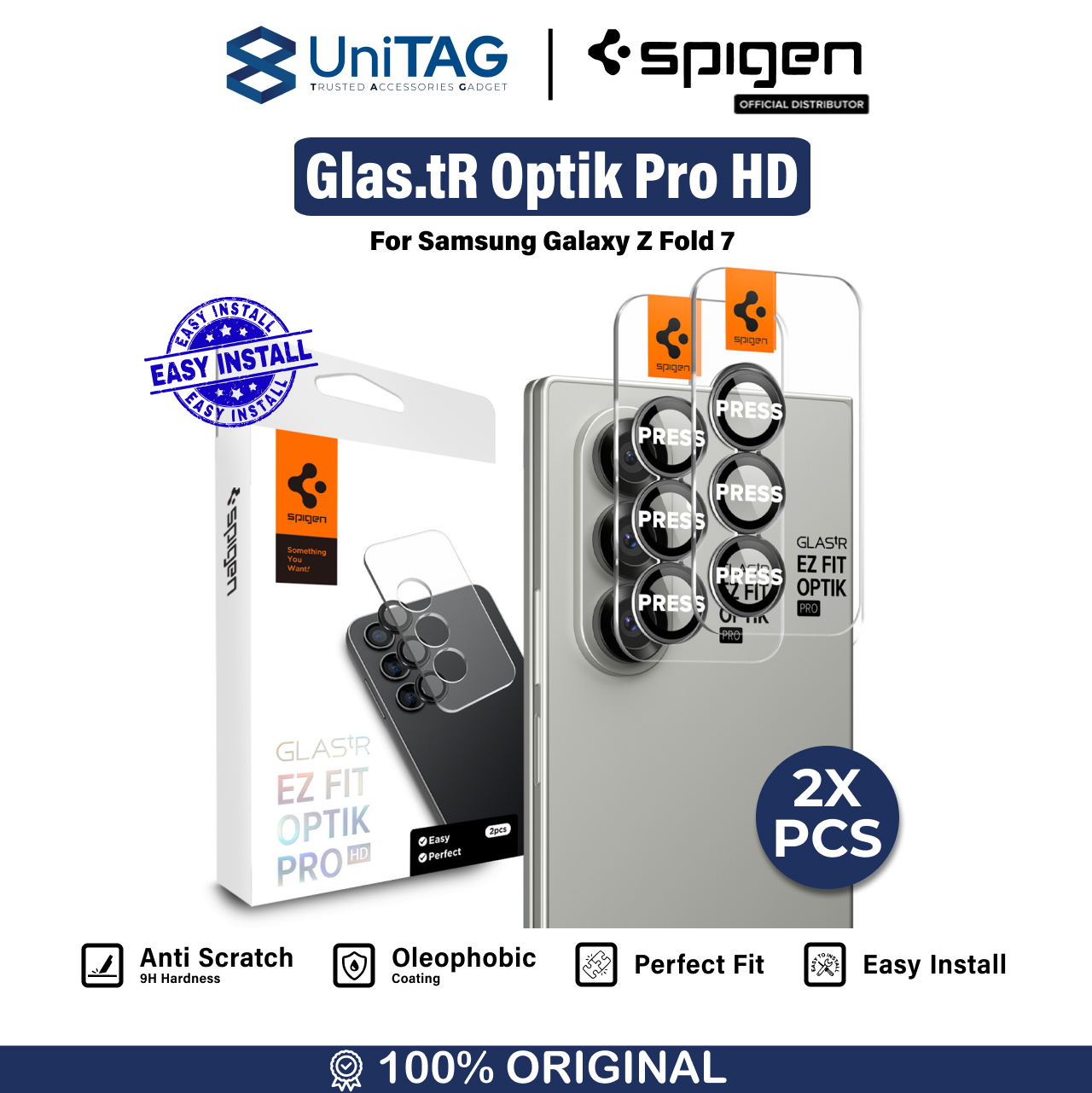 Spigen Galaxy Z Fold 7 Camera Lens Protector Camera Ring with Tray 2 Pack Glas.tR EZ Fit Optik Pro HD - Black AGL09581-1 (Offline SKU)