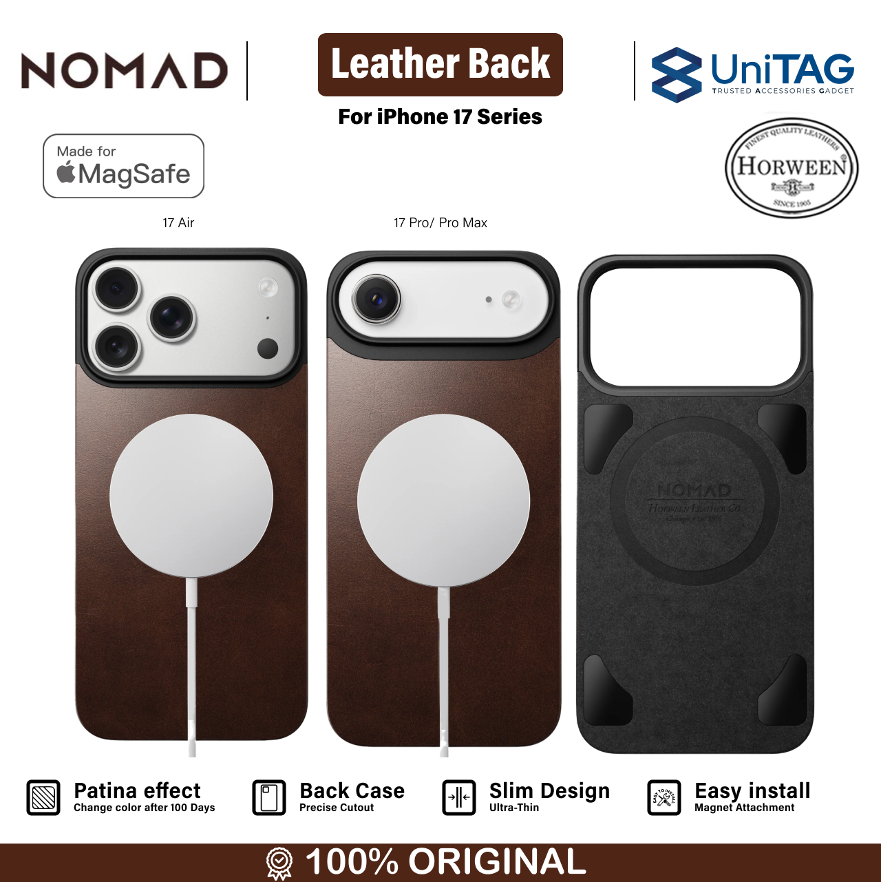 Nomad iPhone Air Case Magsafe Magnetic Leather Back Case - Black Horween NM014377858