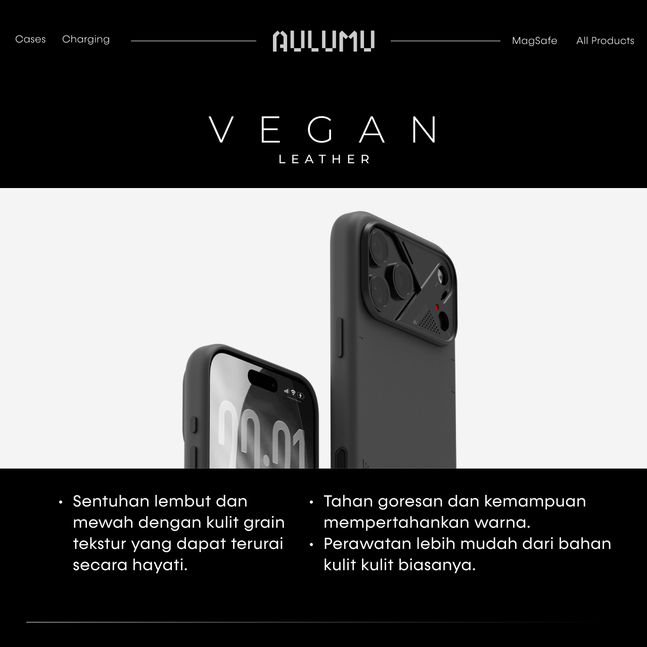 Aulumu iPhone 17 Pro Max Case Vegan Leather MagSafe - Black A17-PU-BK-PM