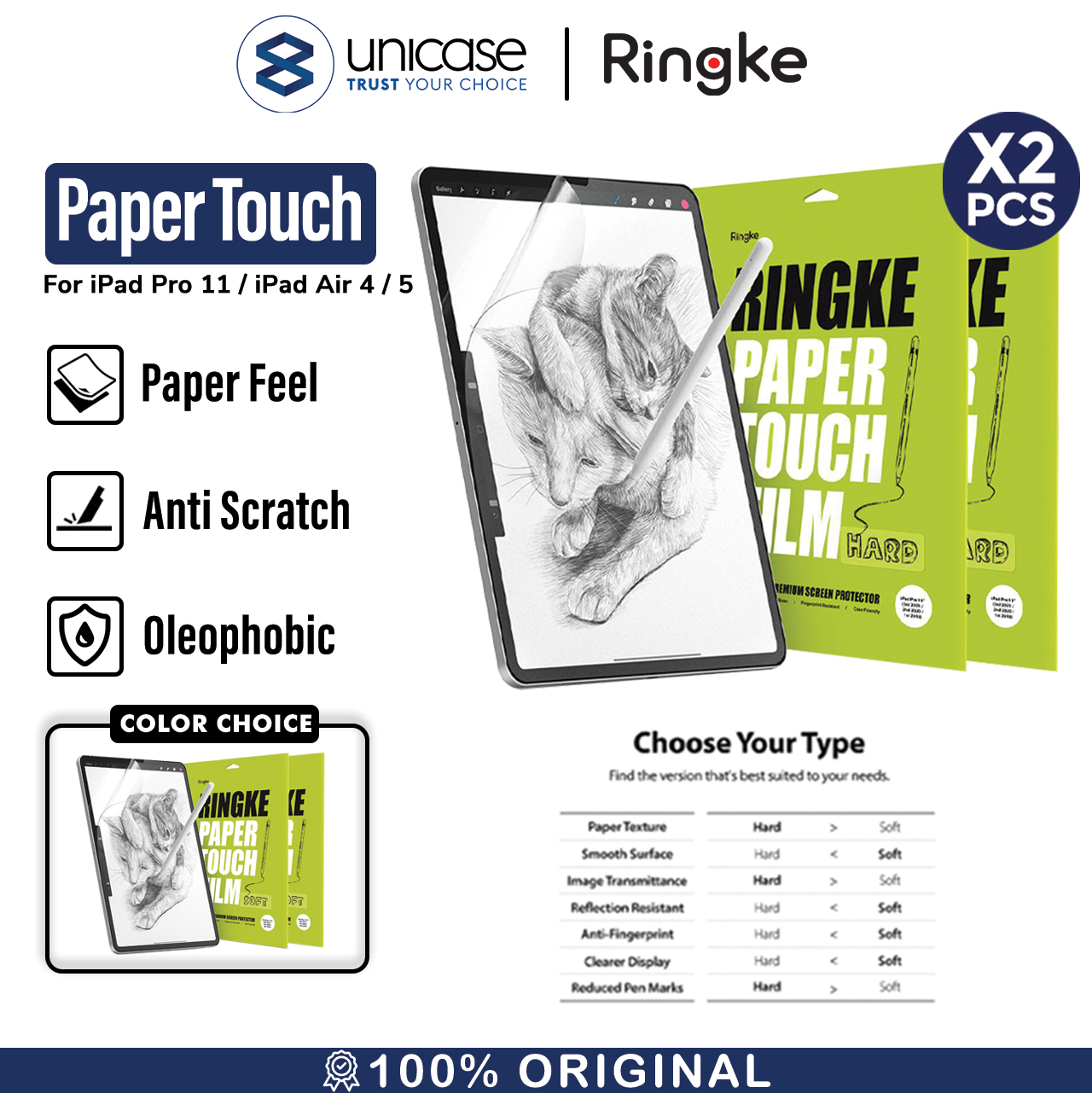 Ringke iPad Air 5 / 4 10.9" (2022 / 2020) / iPad Pro 11" (2022 / 2021 / 2020 / 2018) Screen Protector Paper Touch - Hard PF14H040