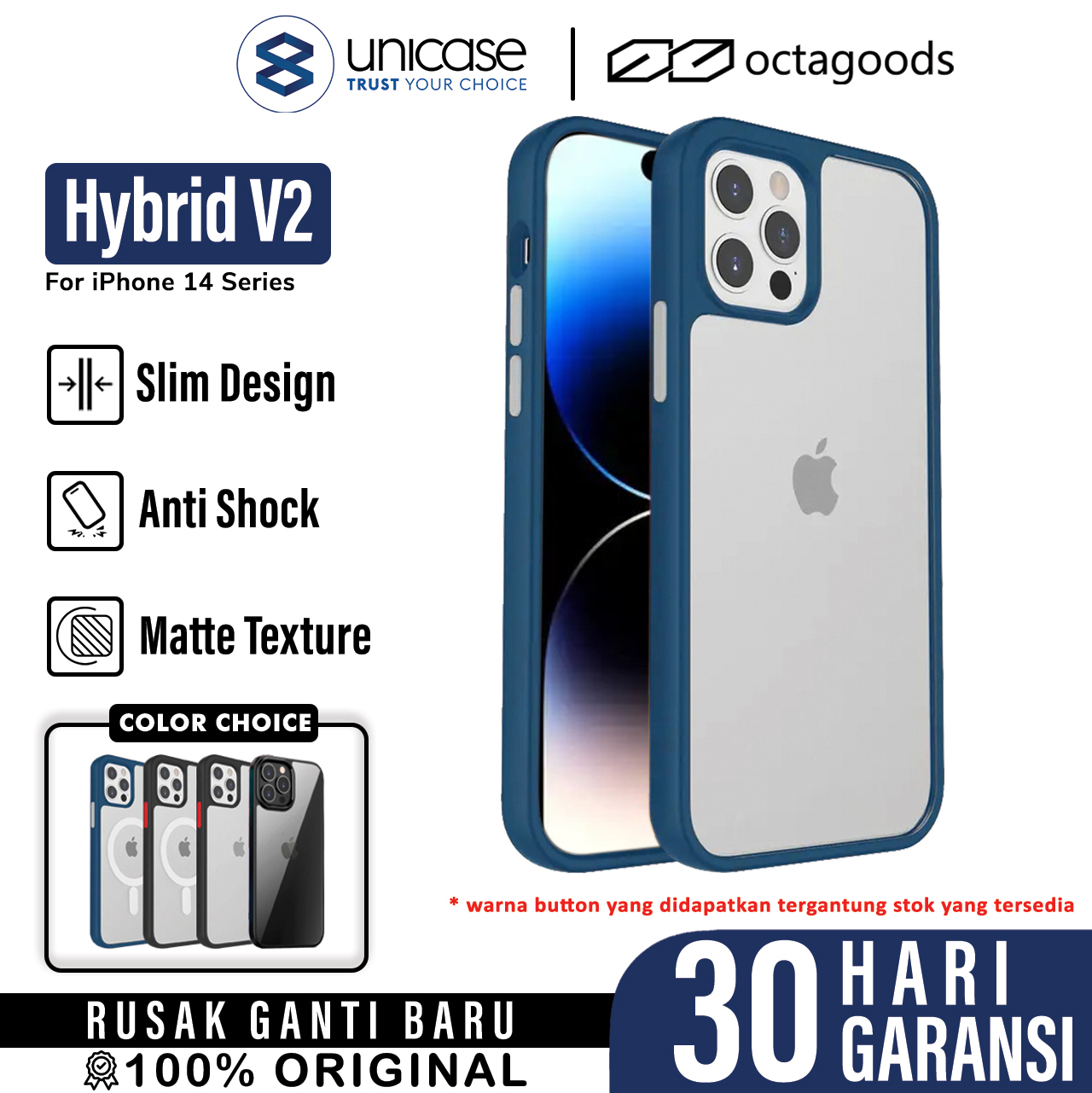 Octagoods iPhone 14 Plus Case Hybrid V2 - Frosted Blue
