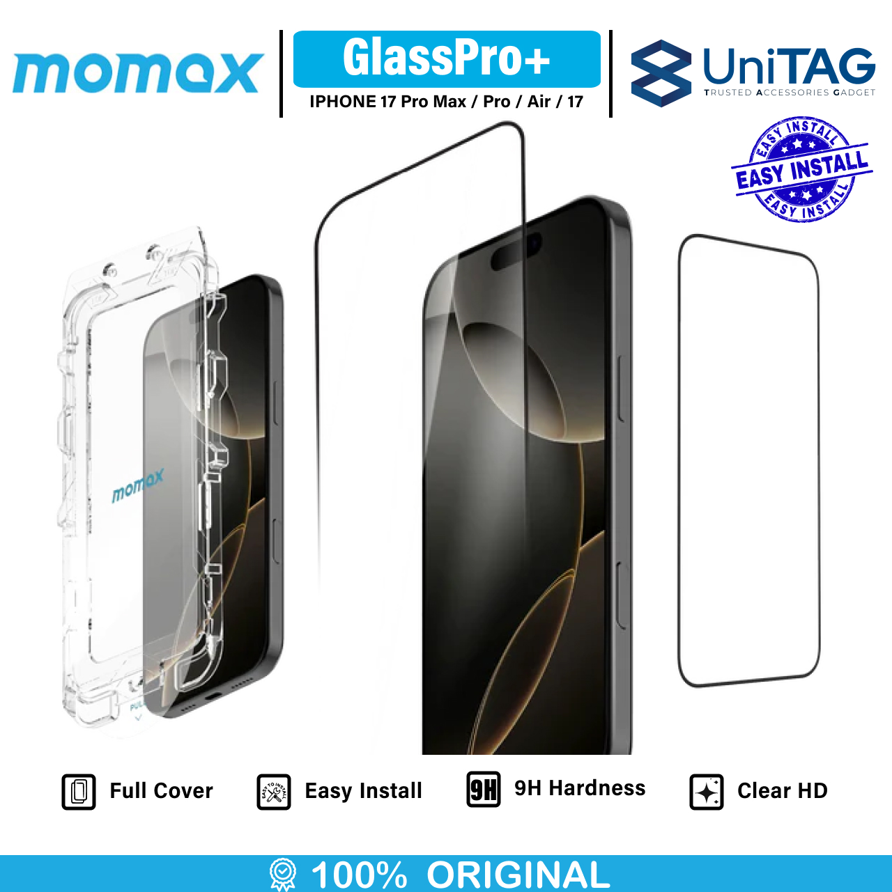 Momax iPhone 17 Pro Tempered Glass GlassPro+ 3D Full Cover - Clear PZAP25F1MD