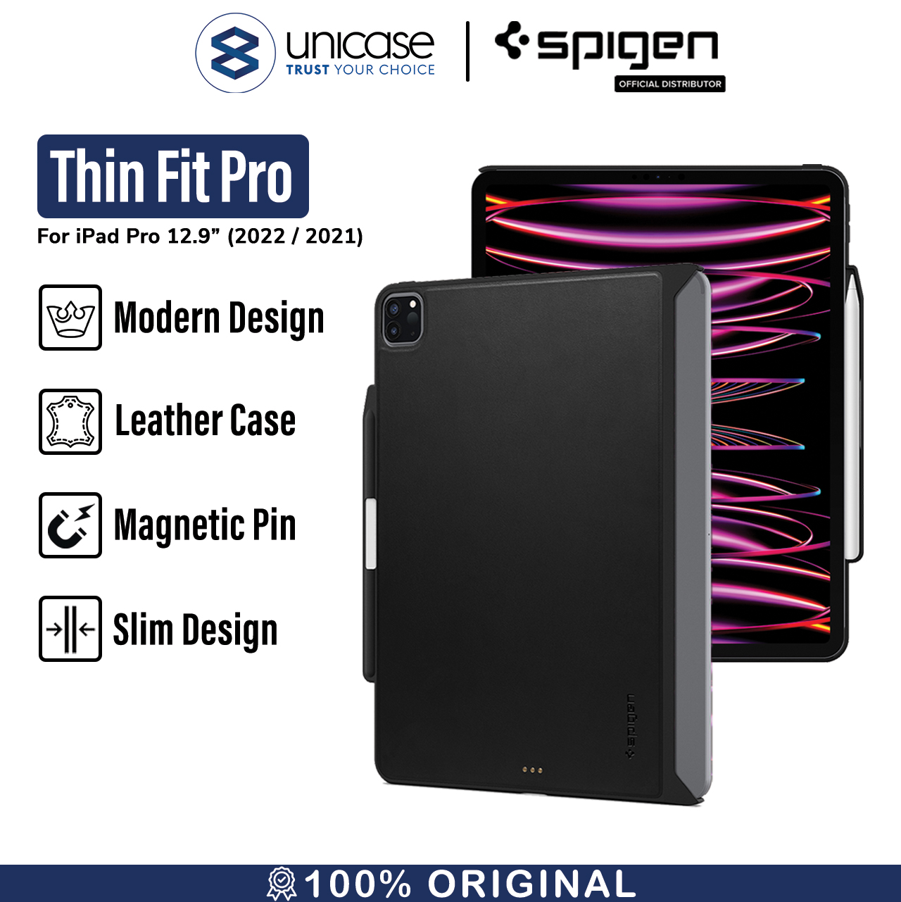 Spigen iPad Pro 12.9" (2022 / 2021) Case Flip Cover Thin Fit Pro - Black ACS05468