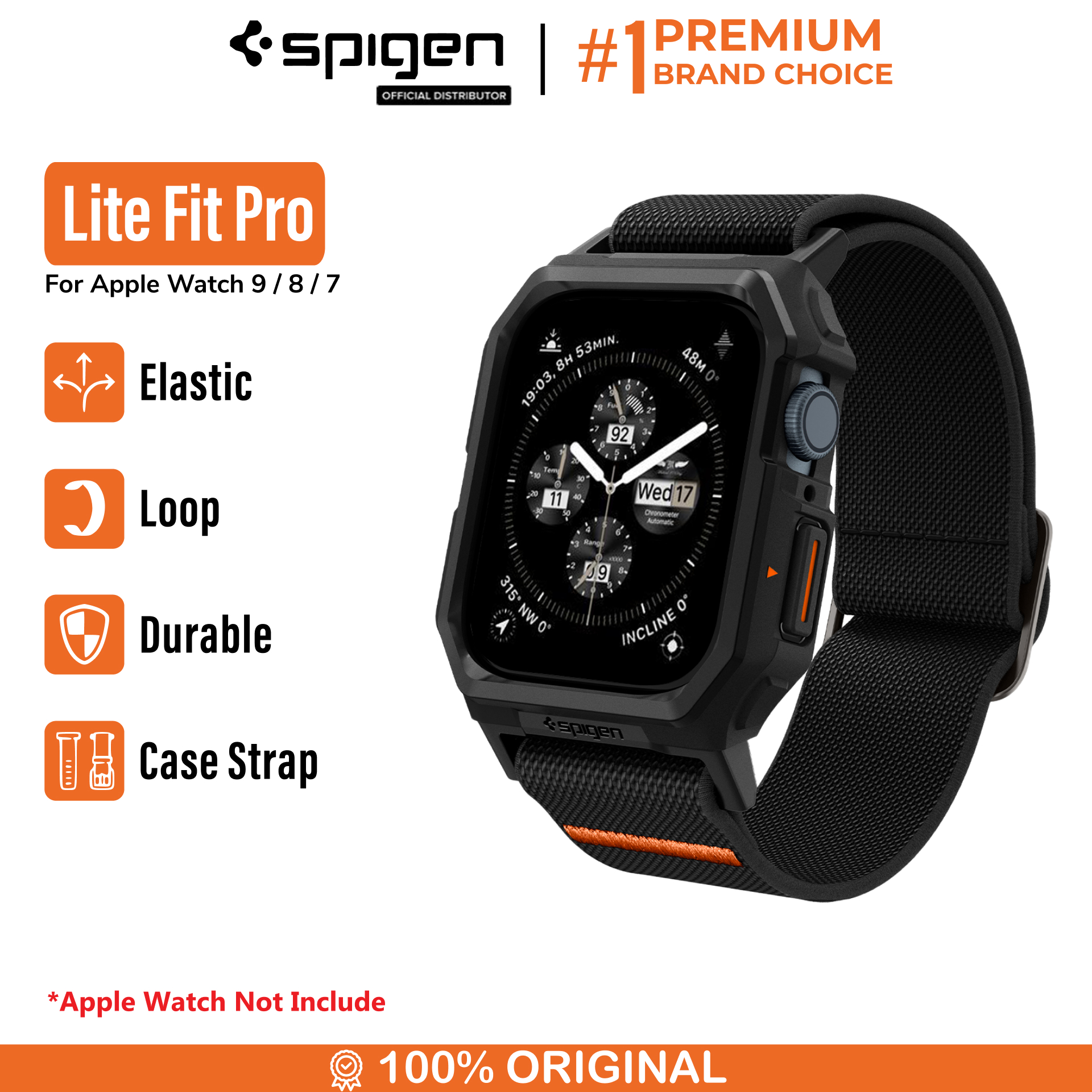 Spigen Apple Watch Series 9 / 8 / 7 (45mm) / SE (2022 / 2020) / 6 / 5 / 4 (44mm) Case Lite Fit Pro - Matte Black ACS07103