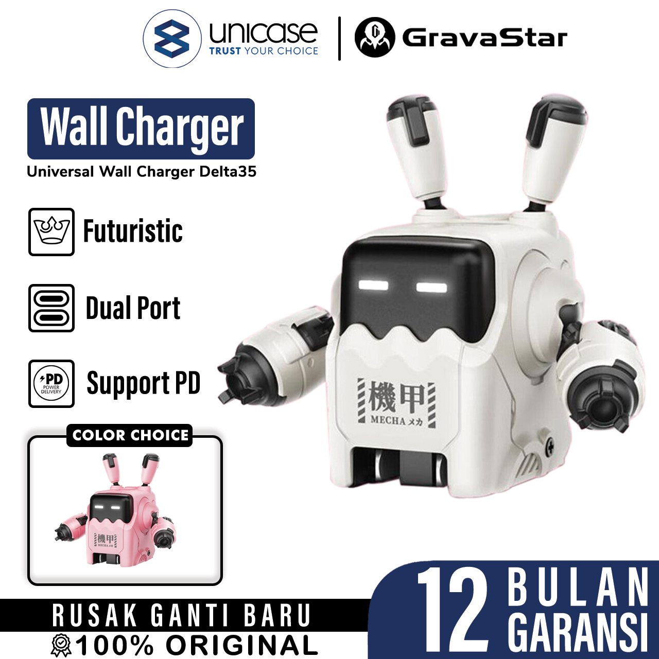 Gravastar Adaptor 35W GaN Fast Charger EU Delta35 - Pink GRAVASTAR A35_PNK_EUK-0
