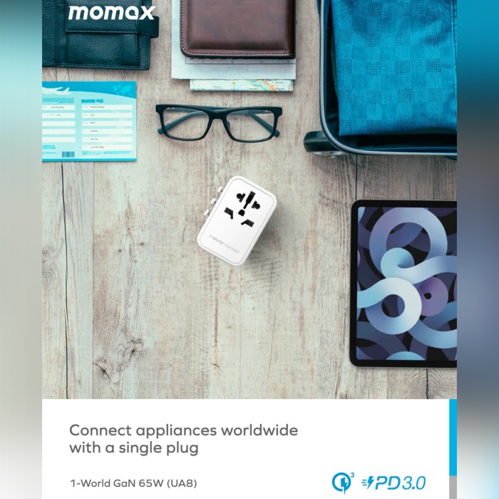 Momax Travel Adaptor 1-World 5-Port 2A 3C PD 35W - Titanium UA9E