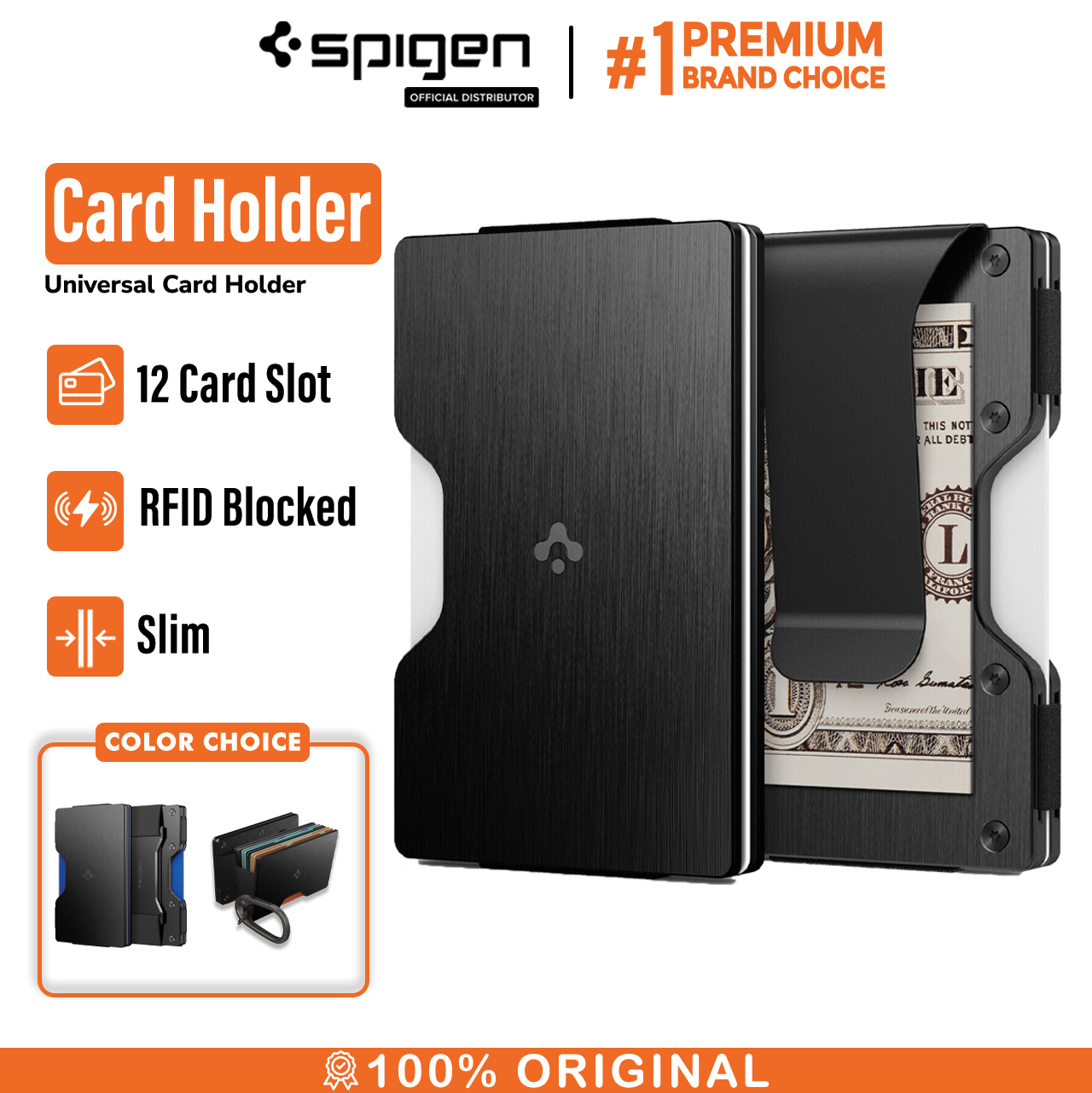 Spigen Dompet Kartu Card Holder Wallet S Money Clip Type - Black AFA05261