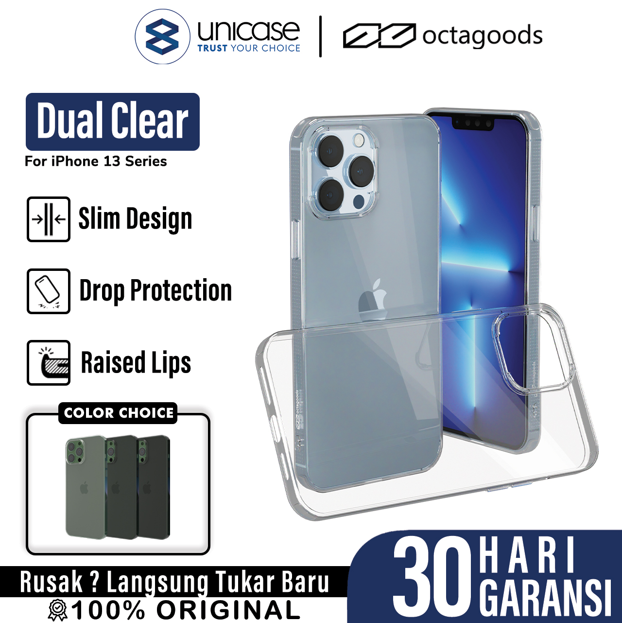 Octagoods iPhone 13 Case Dual Clear - Clear K28011