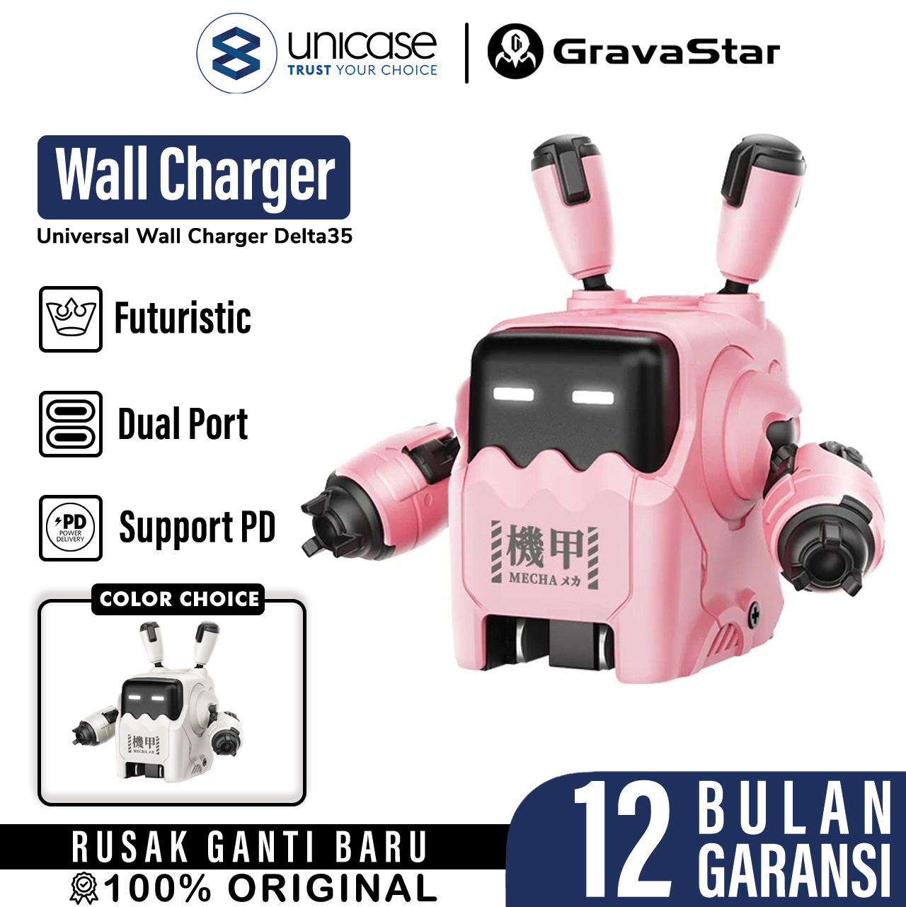 Gravastar Adaptor 35W GaN Fast Charger EU Delta35 - Pink GRAVASTAR A35_PNK_EUK