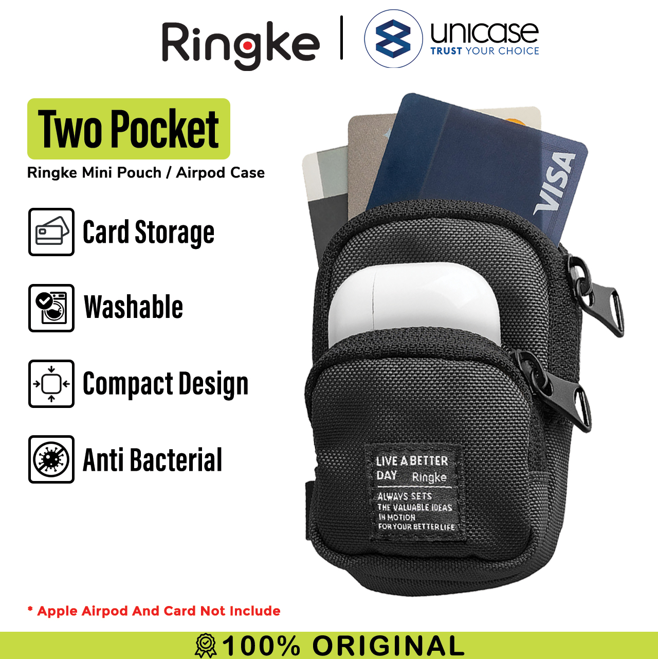 Case Airpods / Mini Pouch Cable Ringke Two Pocket Card Slot Fabric Bag