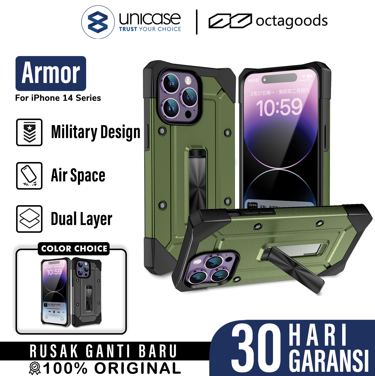 Case iPhone 14 Pro Max Plus octagoods Armor Shockproof Stand Casing