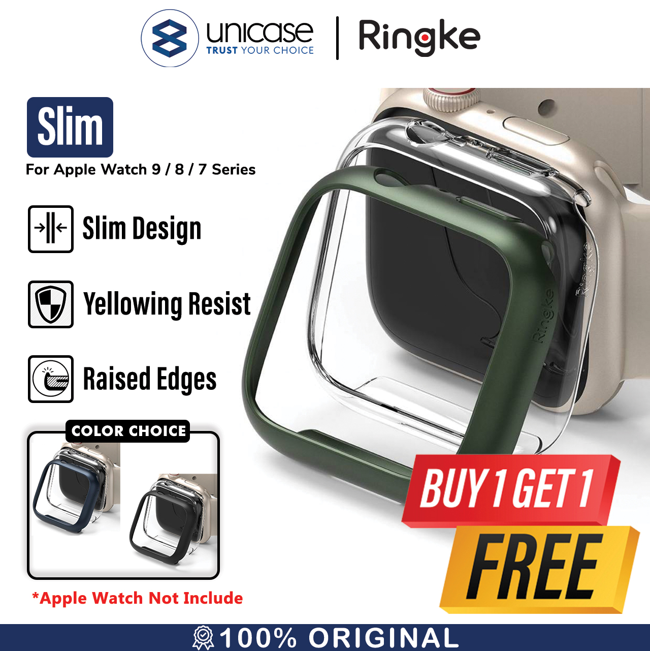Ringke Apple Watch Series 9 / 8 / 7 (41mm) Case SLIM - Clear(1P) + Deep Green(1P) S58981RS