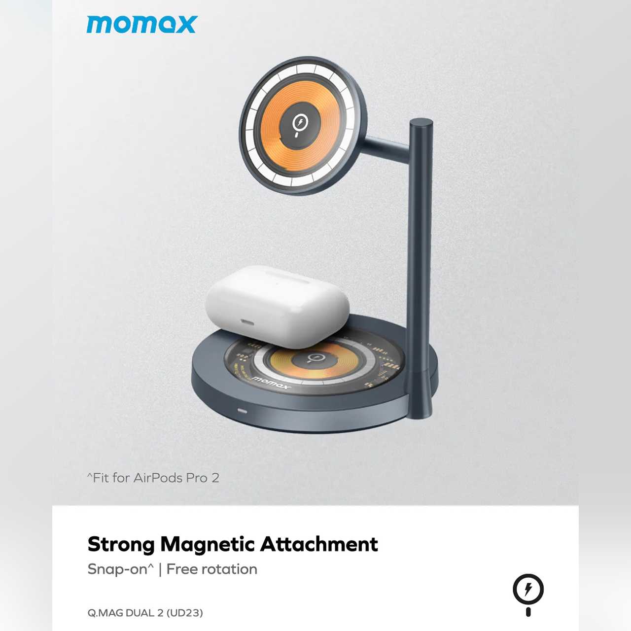 Momax Magsafe Wireless Charger Stand 2 in 1 Q.Mag Dual 2 - Black UD23E