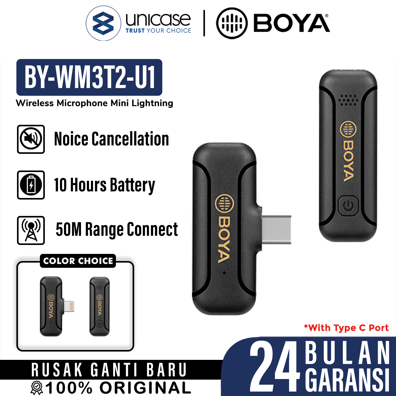 Microphone Wireless Boya BY-WM3T2-U1/D1 Mic USB C Lightning Clip On