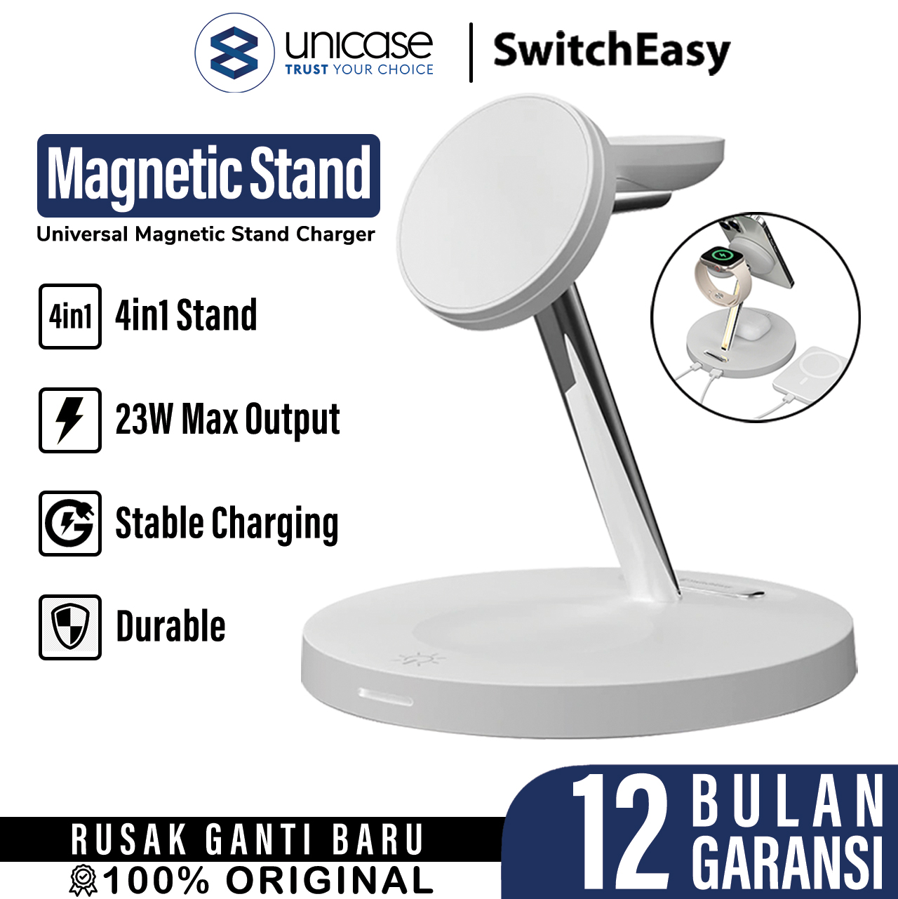 SwitchEasy MagPower 4 in 1 Magnetic Wireless Charging Stand - White GS-103-235-290-12