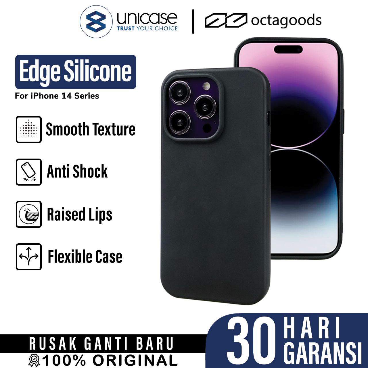 Case iPhone 14 Pro Max Plus Octagoods Edge Silicone Cover Soft Casing