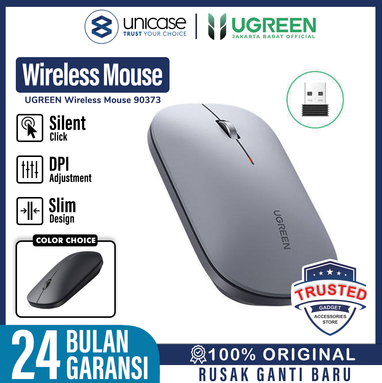 UGREEN Mouse Wireless Silent Slim 2.4G - Gray MU001 90373