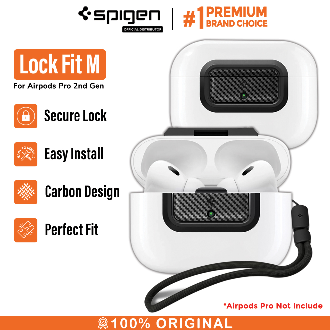 Spigen AirPods Pro 2 / 1 Pengunci Case Airpods Lock Fit M - Carbon ASD06156
