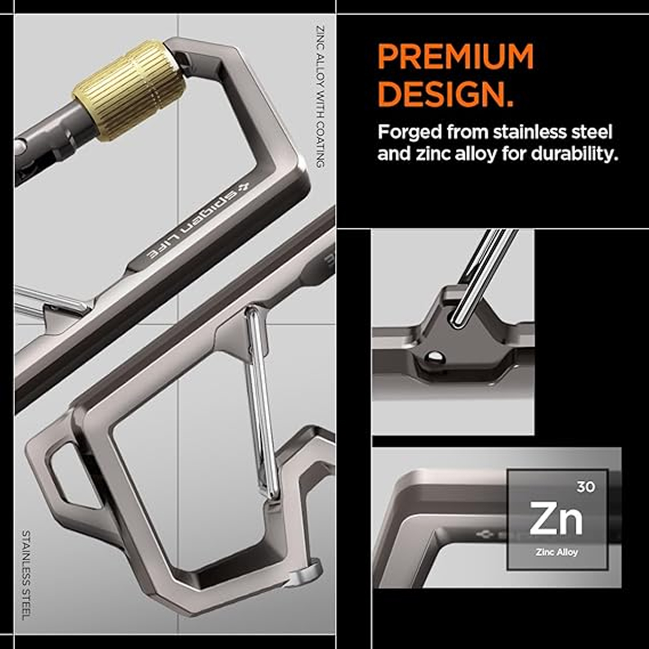 Spigen Carabiner With Key Ring 2nd Gen - Gunmetal AHP08894