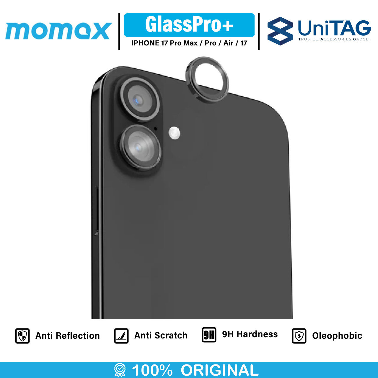 Momax iPhone 17 Camera Lens Protector GlassPro+ Full Coverage - Transparent Black PZAP25CS1D