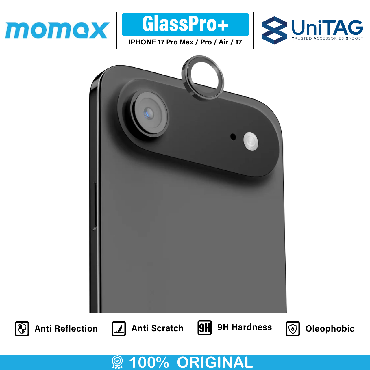 Momax iPhone Air Camera Lens Protector GlassPro+ Full Coverage - Transparent Black PZAP25CL1D