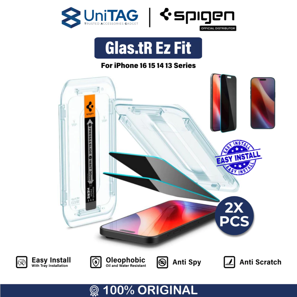 Spigen iPhone 16 Pro Tempered Glass with Tray 1 Pack GlastR EZ Fit HD - Transparency AGL07935-1 (Offline SKU)