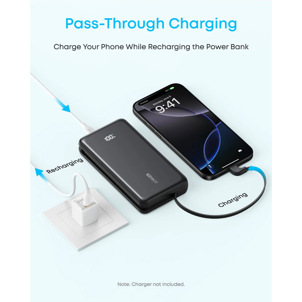 Anker Powerbank Built-in USB C Cable 20000mAh Zolo - Black A110EH11