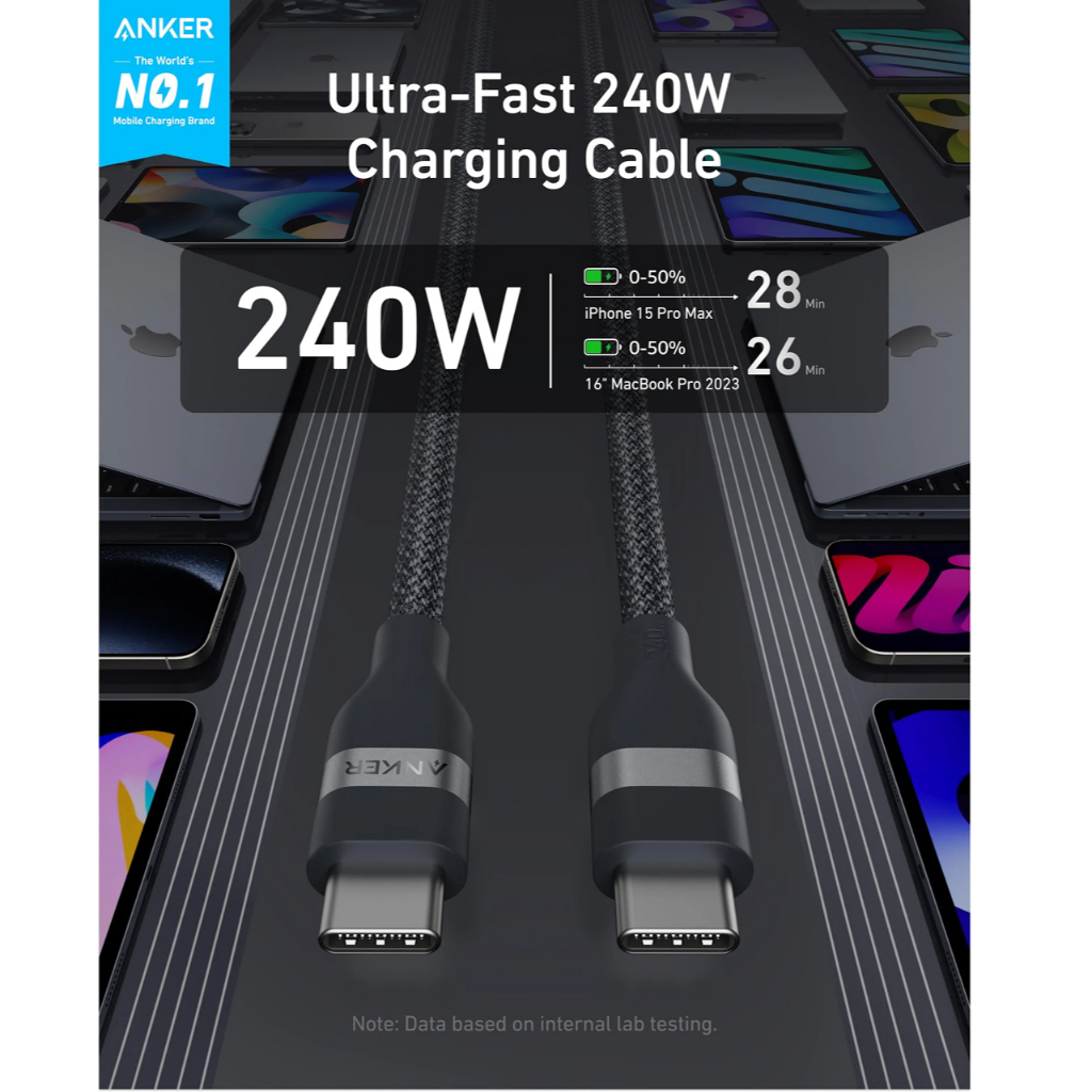 Anker Kabel Charger USB C - USB C 240W Braided 1.8m Zolo - White A8060H22