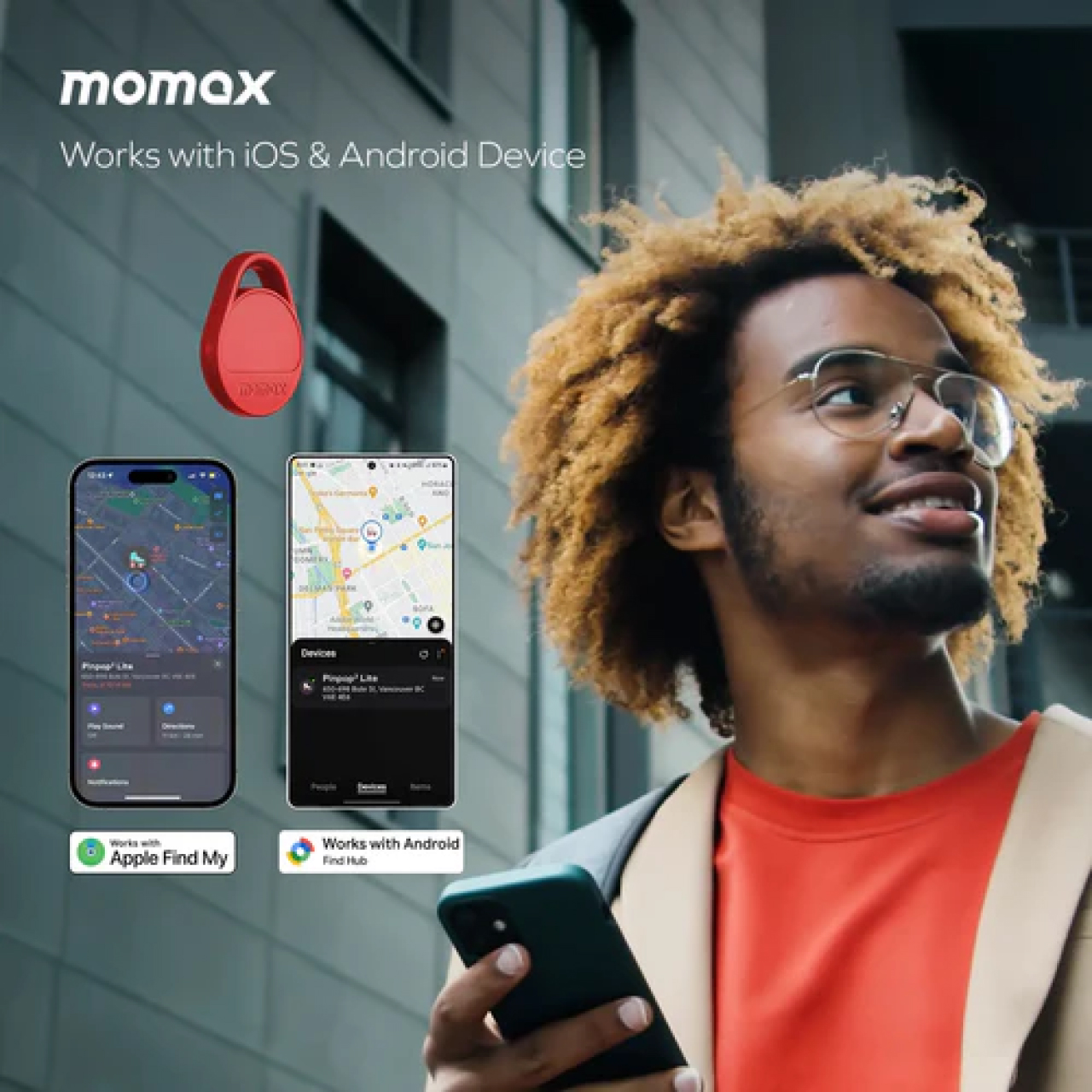 Momax Universal GPS Tracker Pinpop Lite Find My Locator - Gray BR10AE