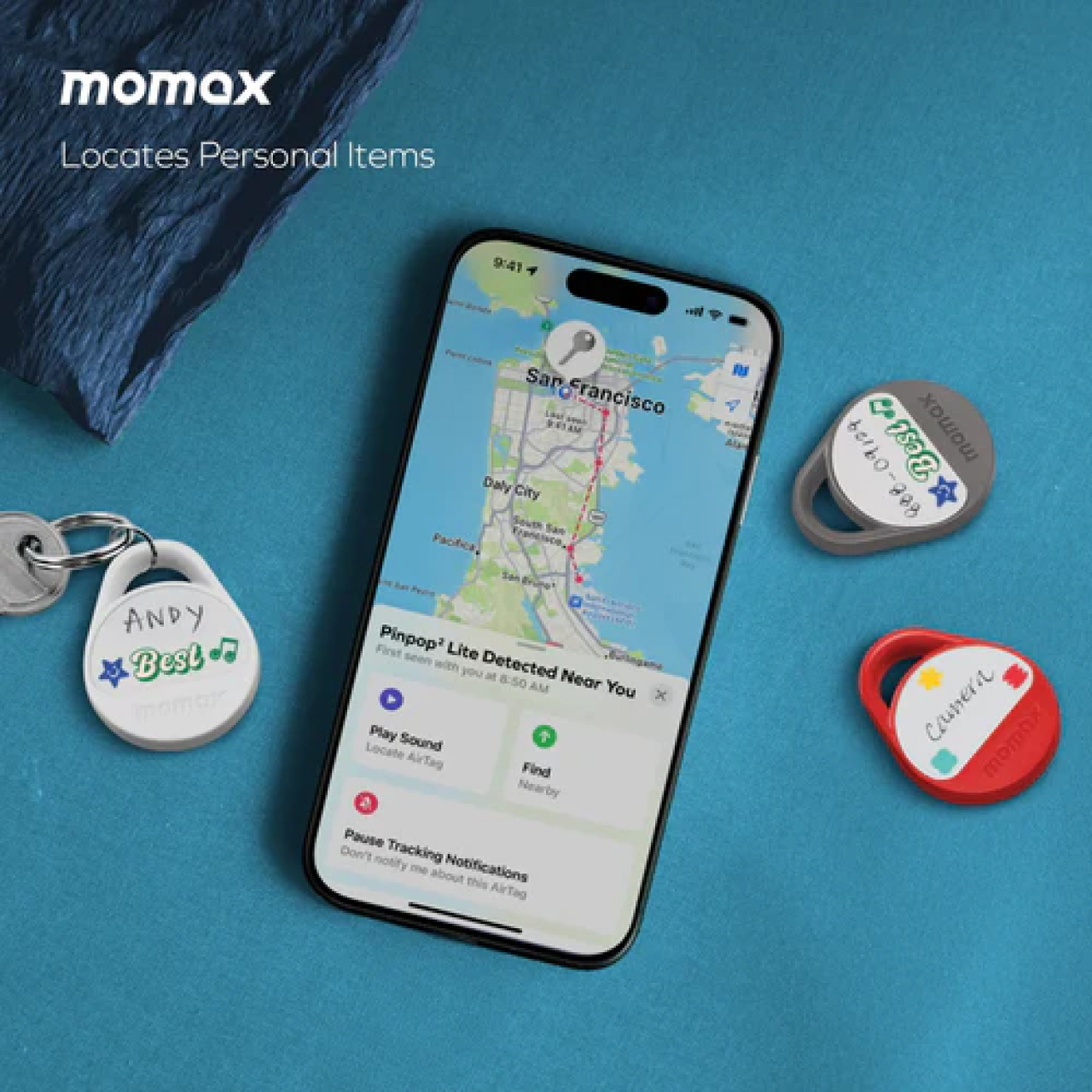 Momax Universal GPS Tracker Pinpop Lite Find My Locator - Gray BR10AE