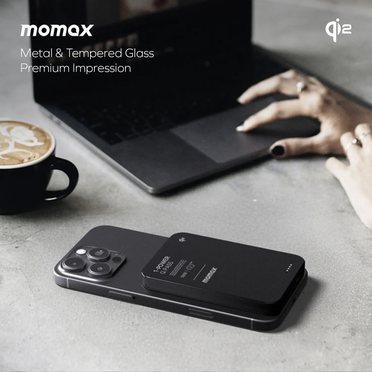 Momax Powerbank Magsafe Thin Q2 5000mAh 1-Power Q.Pass - Black IP129Q2D