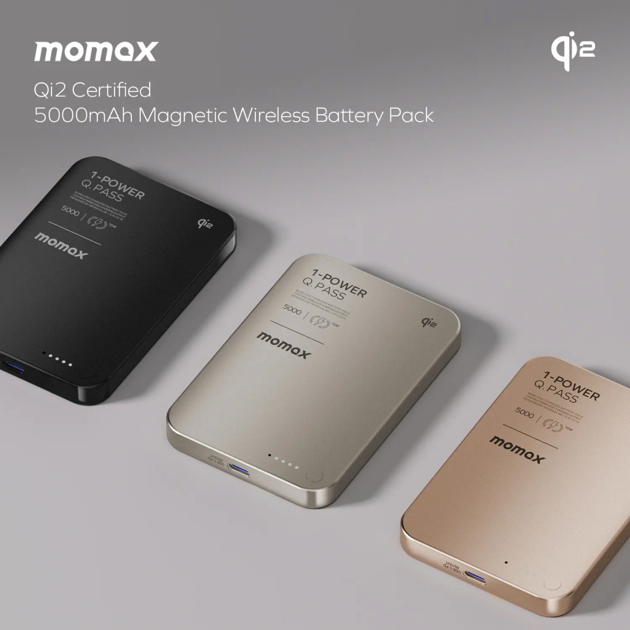 Momax Powerbank Magsafe Thin Q2 5000mAh 1-Power Q.Pass - Black IP129Q2D