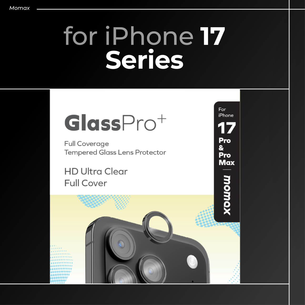 Momax iPhone 17 Camera Lens Protector GlassPro+ Full Coverage - Transparent Black PZAP25CS1D