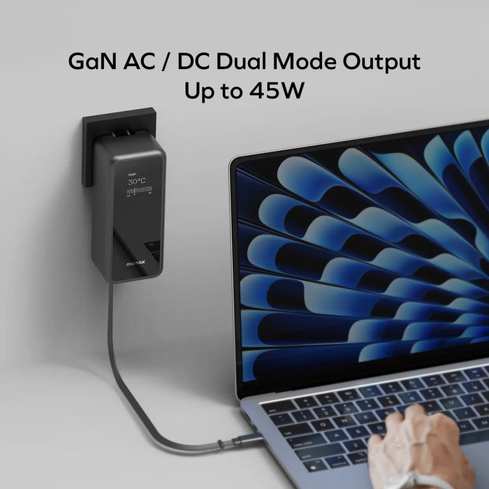 Momax Wall Charger Powerbank 3 in 1 Built in Retractable Cable USB C 45W GAN 10000mAh 1-PAC+ - Black IP167GSD