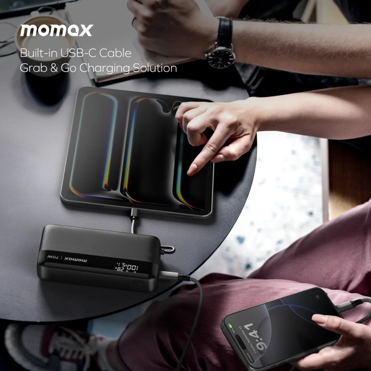 Momax Powerbank Built in Kabel Charger USB C 20000mAh 1-Power Ultra+ - Black IP151D