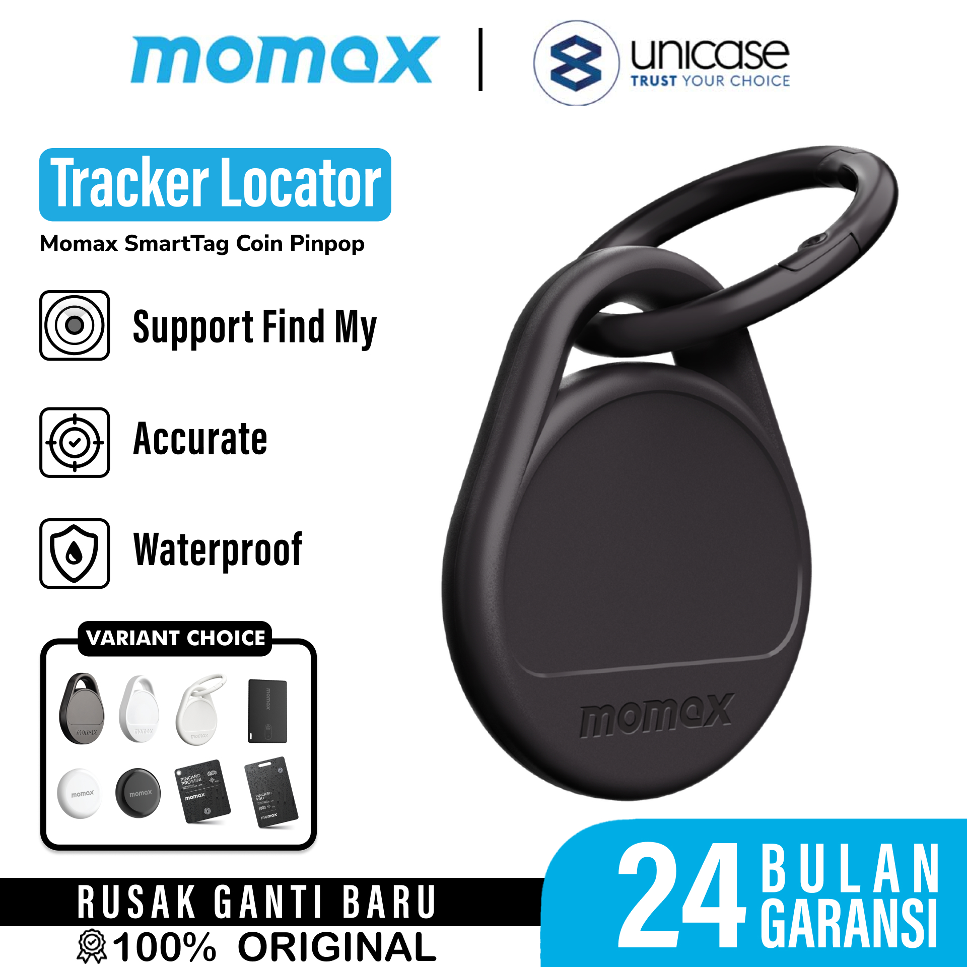 Pelacak Smart Tracker Momax SmartTag Pinpop PinCard Pro Key Finder Slim GPS Find My Card Locator