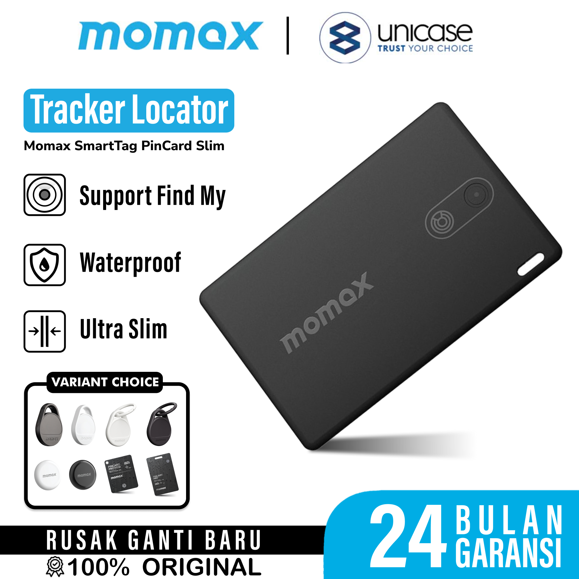 Pelacak Smart Tracker Momax SmartTag Pinpop PinCard Pro Key Finder Slim GPS Find My Card Locator