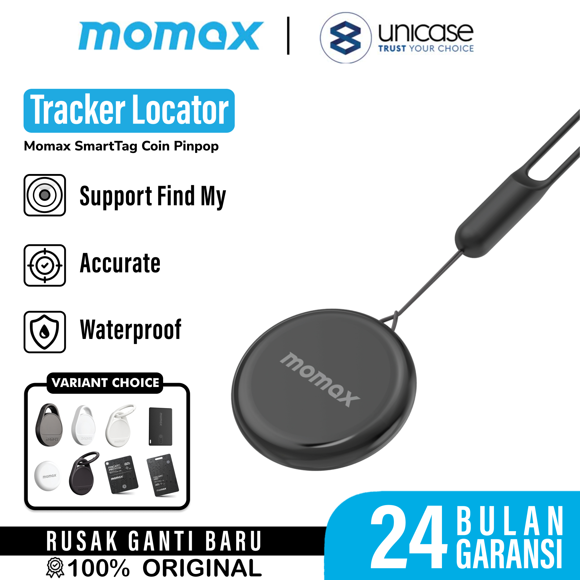 Pelacak Smart Tracker Momax SmartTag Pinpop PinCard Pro Key Finder Slim GPS Find My Card Locator