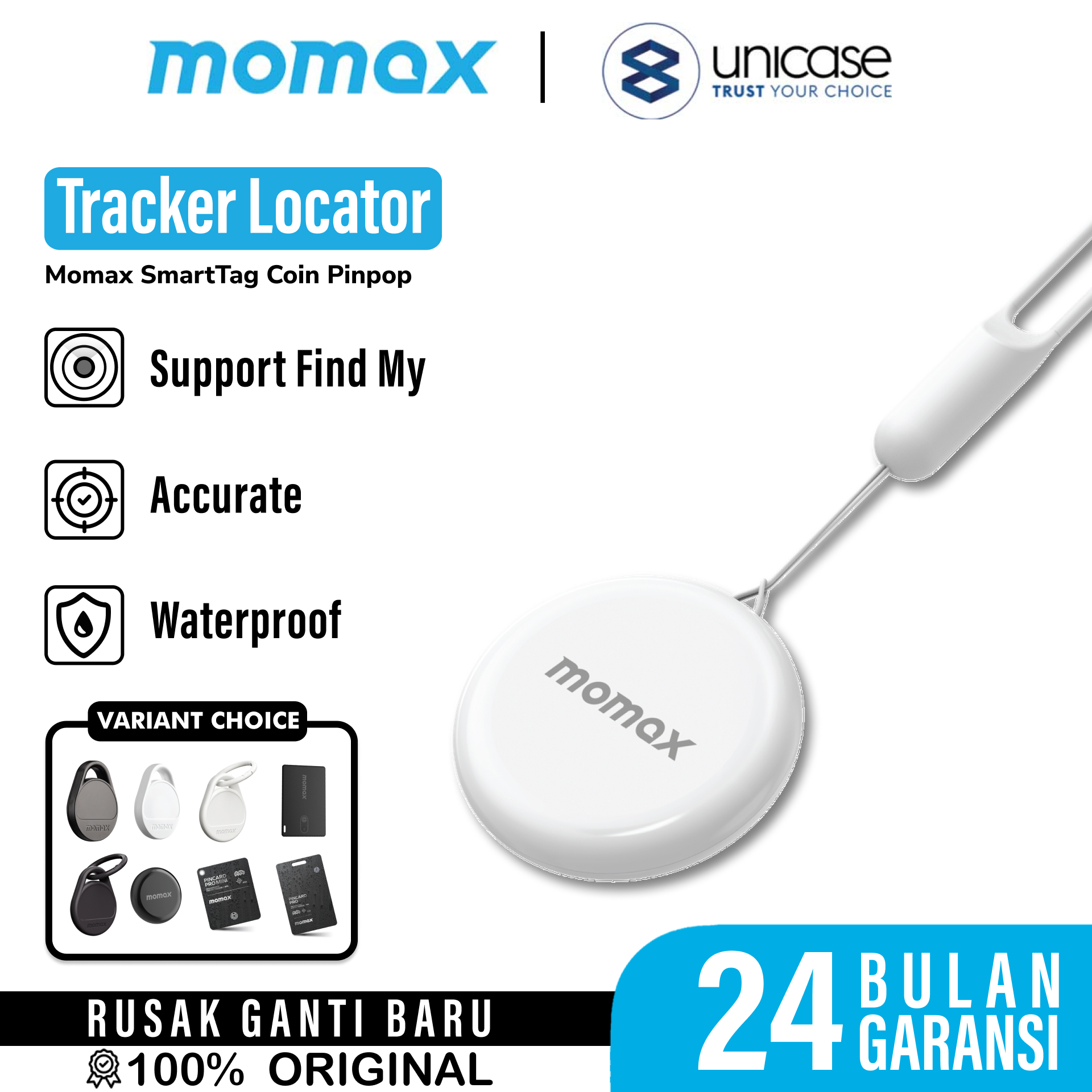 Pelacak Smart Tracker Momax SmartTag Pinpop PinCard Pro Key Finder Slim GPS Find My Card Locator