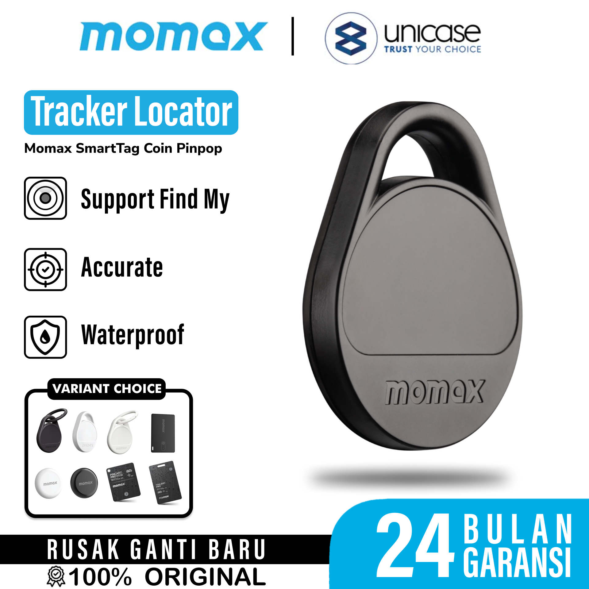 Pelacak Smart Tracker Momax SmartTag Pinpop PinCard Pro Key Finder Slim GPS Find My Card Locator